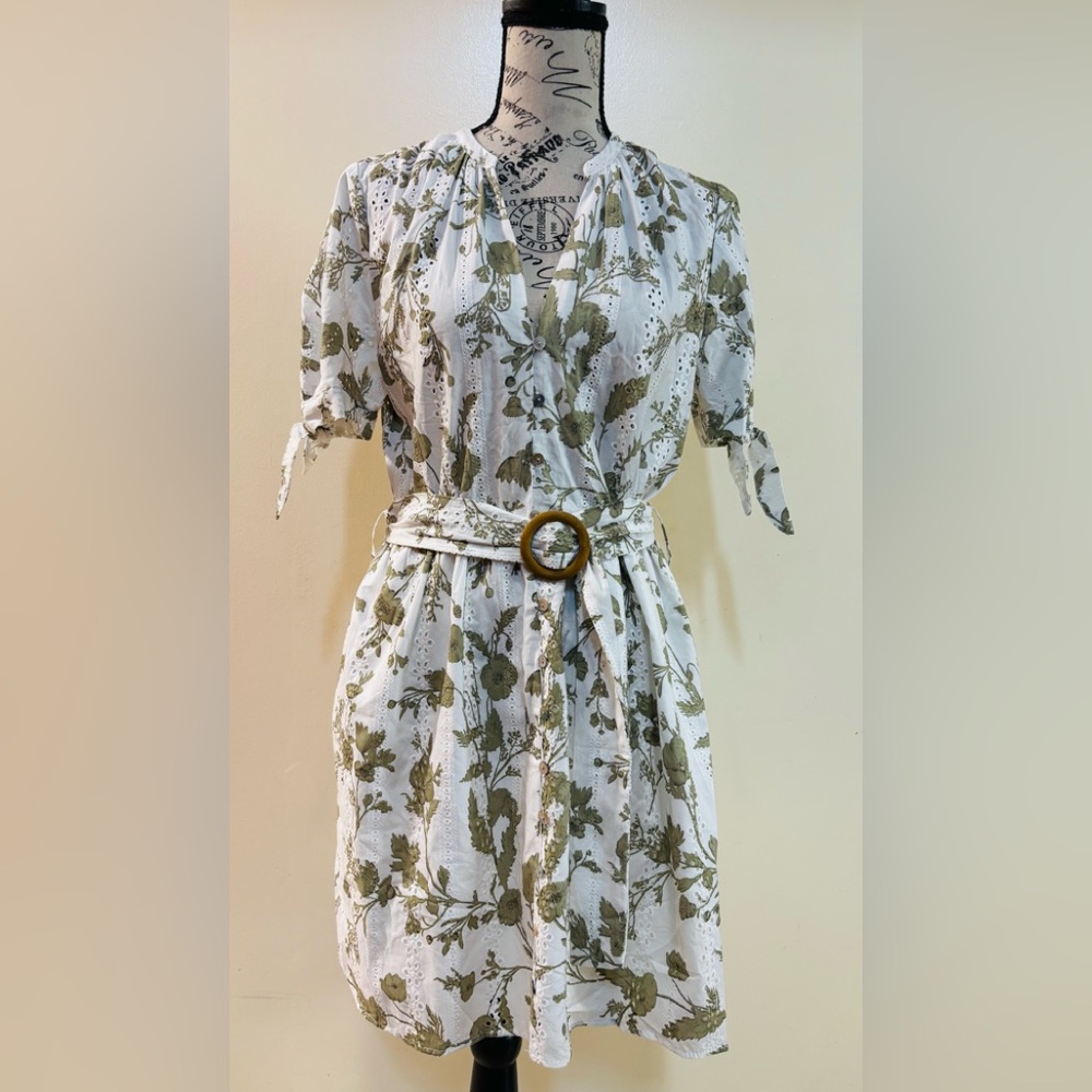 Zara Green and White Embroidered Dress